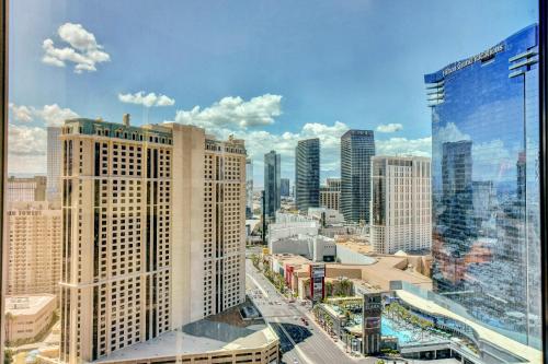 a view of a city skyline with tall buildings at Strip View Suites - No Resort Fee ! in Las Vegas