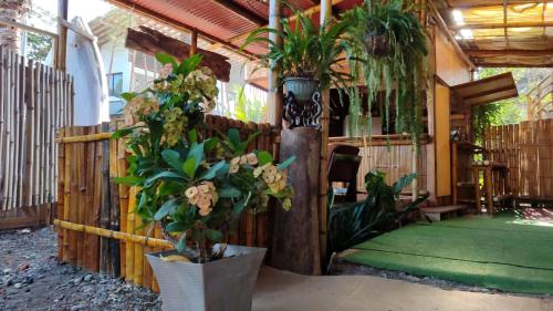 a room with plants and a wooden fence at Casa travesia in Ayampe