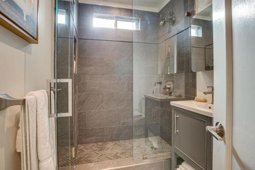 a bathroom with a shower and a sink at Central Napa Vacation Rental - Walk Downtown! in Napa