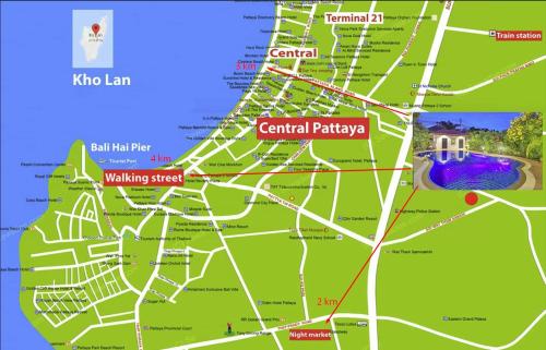 um mapa da cidade de Cairo e suas atrações em Baan Leelawadee - 4 Bed Villa near Beach Pattaya em Nong Prue