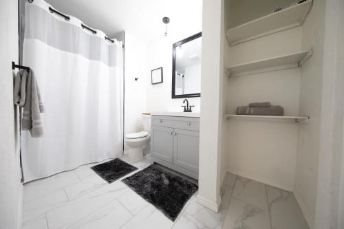 ザ・コロニーにあるThe GrandEscape 4 bed 1 story home Pet friendly with secure back yardの洗面台とトイレを備えた白いバスルーム