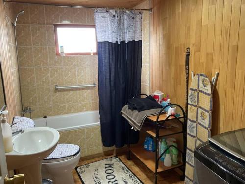 La petite salle de bains est pourvue d'un lavabo et de toilettes. dans l'établissement Casa vista canal Dalcahue, à Dalcahue
