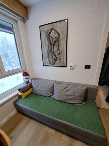a living room with a couch with a green rug at Apartman Lenka Villa Mont Jahorina in Jahorina