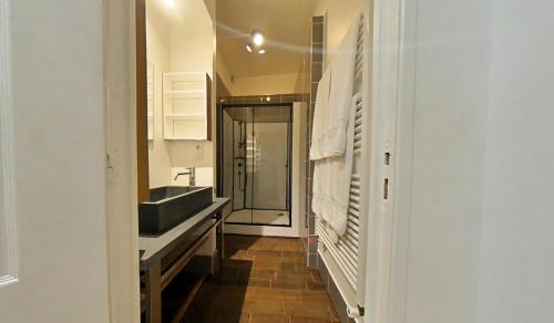 a bathroom with a sink and a mirror at Appartement tout équipé - Centre-ville EPERNAY in Épernay