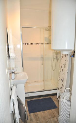 une salle de bain avec douche et lavabo dans l'établissement Ne restez pas à quai, à Tours