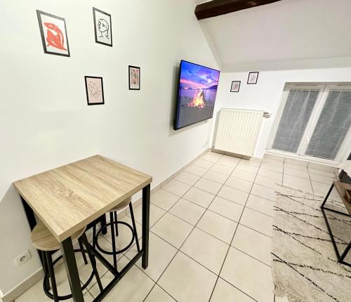 TV a/nebo společenská místnost v ubytování Spacieux & Charmant 2 chambres - Lyon Bron Eurexpo