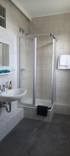 a bathroom with a shower and a sink at Gasthaus Mandelhof in Neustadt an der Weinstraße