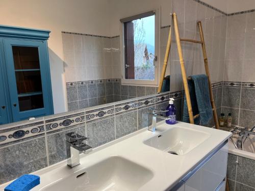 a bathroom with a sink and a mirror at MAISON DES VIGNES in Embrun