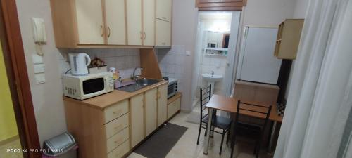 a small kitchen with a sink and a microwave at Δ1 in Dhidhimótikhon