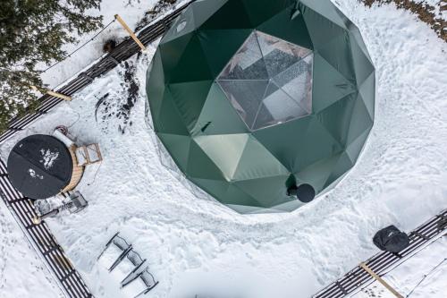 an overhead view of a green building in the snow at BUNNY GLAMP in Korbielów