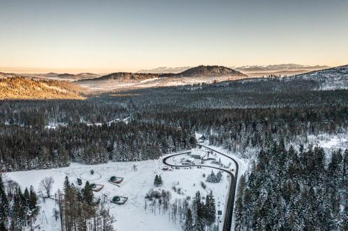 an aerial view of a ski resort in the snow at BUNNY GLAMP in Korbielów