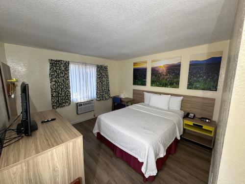 a hotel room with a bed and a television at Days Inn by Wyndham San Marcos in San Marcos