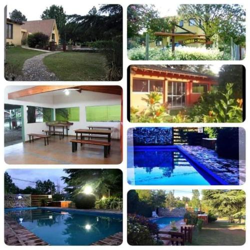 un collage de fotos de una piscina y casas en Cabañas en San Antonio de Arredondo