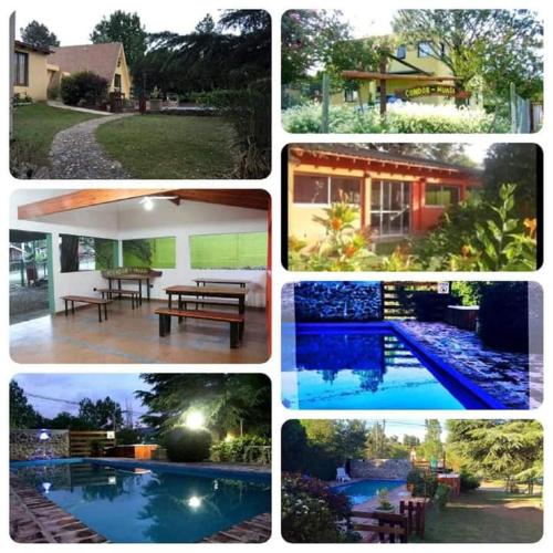 un collage de fotos de una piscina y casas en Cabañas en San Antonio de Arredondo