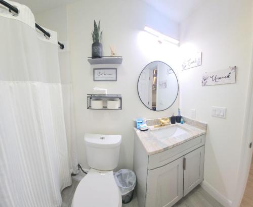 基西米的住宿－Studio furnished，一间带卫生间、水槽和镜子的浴室