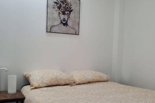 een kussen op een bed in een kamer bij Tulsa Home - Cosy et calme in Saint-Quentin