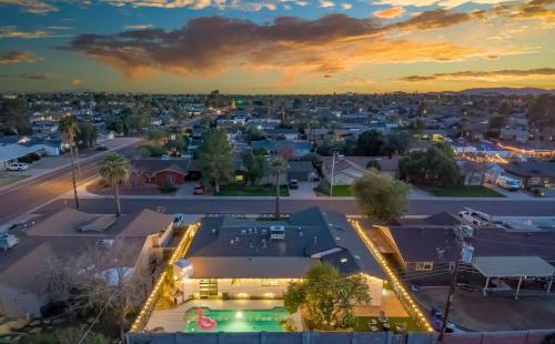 an aerial view of a city at sunset at Scottsdale Sanctuary Luxury Coveted Retreat in Scottsdale