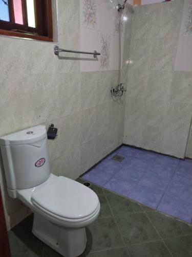 a bathroom with a toilet and a shower at Utopia Hikka in Hikkaduwa