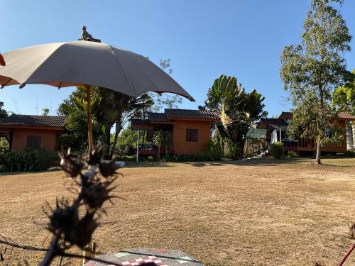 a person holding an umbrella in a yard at Bansuan viewpai in Pai
