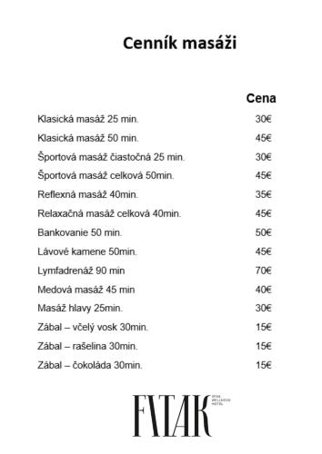a screenshot of a menu for an event at Spa & Wellness Hotel Fitak**** in Liptovský Ján