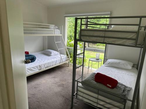 a bedroom with two bunk beds and a window at Patsy's Gate - Red Hill South in Red Hill South
