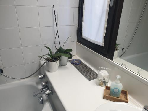 La salle de bains est pourvue d'un lavabo et d'un miroir. dans l'établissement Confortevole bilocale a Basiglio - Milano 3, à Basiglio