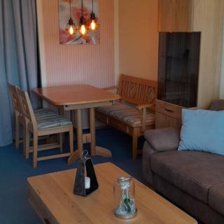 - un salon avec un canapé et une table dans l'établissement Ferienwohnung Efeu, à Altenau