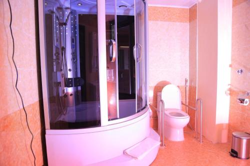 a bathroom with a shower with a toilet in it at Sunland International Hotel in Addis Ababa