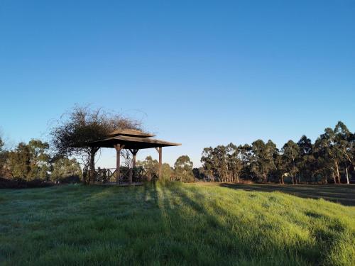 a gazebo in the middle of a grass field at Gypsy Creek Retreat in Labertouche