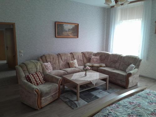 a living room with a couch and a table at Ferienwohnung Mantei in Altentreptow
