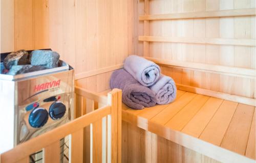 ręcznik na półce w saunie w obiekcie 2 Bedroom Pet Friendly Home In Taszw w mieście Taszów