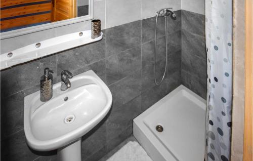 W łazience znajduje się umywalka i prysznic. w obiekcie Lovely Home In Wilimy With House A Panoramic View w mieście Dadaj