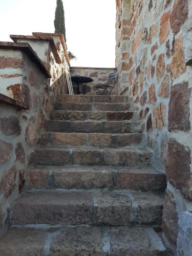 a set of stone stairs next to a brick wall at Chambre d hote independante dans pigeonnier in Mandelieu-la-Napoule