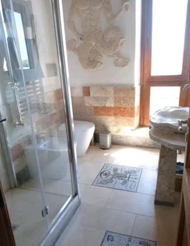 a bathroom with a shower and a toilet at Fishing harbour loft in Fiumicino