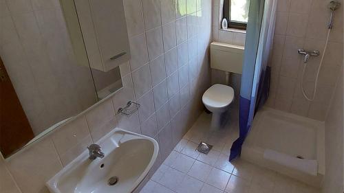 ein Bad mit einem Waschbecken und einem WC in der Unterkunft Pansion Palme in Drvenik