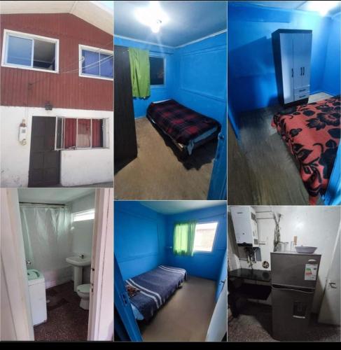 un collage de photos d'une pièce aux murs bleus dans l'établissement Casa atr@, à Viña del Mar