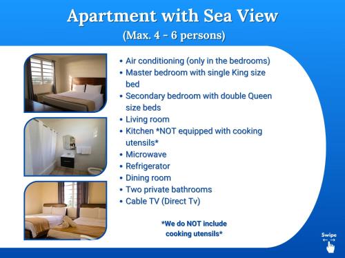 a flyer with four pictures of a room with a bed at West Coast Inn's in Boqueron