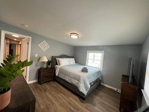 a bedroom with a bed and a television in it at Beautifully Acquainted Home. Close to DT GSO! in Greensboro