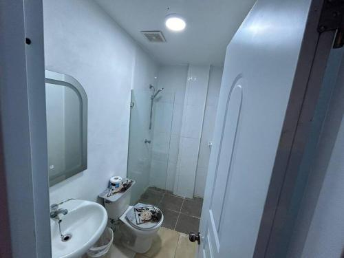 a bathroom with a shower and a toilet and a sink at Apartamento pisó 1 parqueo, piscina, terraza y más in Azua de Compostela