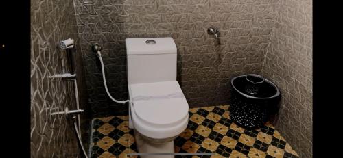 uma casa de banho com um WC e uma lata de lixo em Easy Inn Wayanad em Kaniyāmbetta