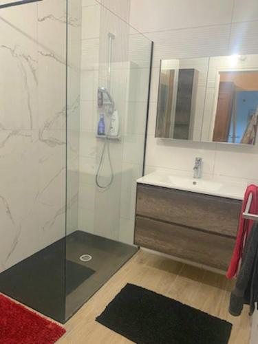 une salle de bain avec une douche en verre et un lavabo dans l'établissement La Maison du Bonheur, à Octon