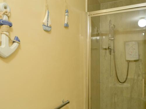 a shower in a bathroom with a glass door at Rose Cottage - Uk3283 in Guyzance