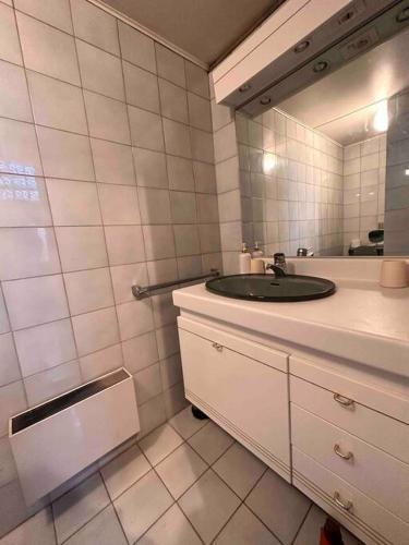 une salle de bain avec un lavabo et un miroir dans l'établissement Haven of peace at the gates of Paris, à Montreuil