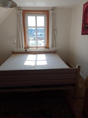a bed in a room with a window at Tolne NaturePark 1 tv in Sindal