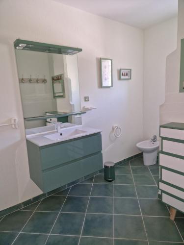 a bathroom with a sink and a toilet at Résidence U MELU Grand T2 VERT à l'étage in Tiuccia