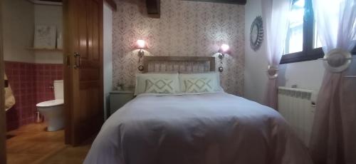 um quarto com uma cama e uma casa de banho com um WC em Ca tío Celso em San Esteban de la Sierra