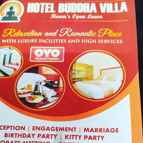 ein Flyer für eine Villa im Hotel Dubula mit einem Poster in der Unterkunft Buddha villa in Patna