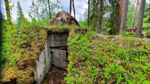 an old out house in the middle of the woods at Vikinggård Cottages in Höljes