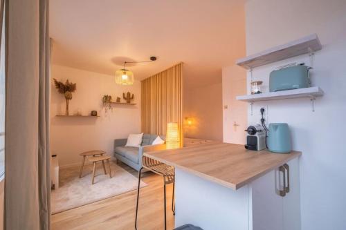 un petit appartement avec une cuisine et un salon dans l'établissement Le Jéroboam, à Reims