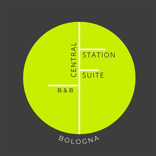 un cerchio giallo con la designazione di una stazione e di una superficie di applicazione di Central Station Suite Bologna a Bologna
